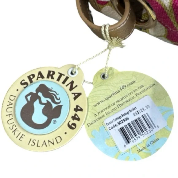 Spartina 449 Carson Cottage Dixie Hobo Bodega Bucket Natural Linen Leather Bag - Picture 11 of 13